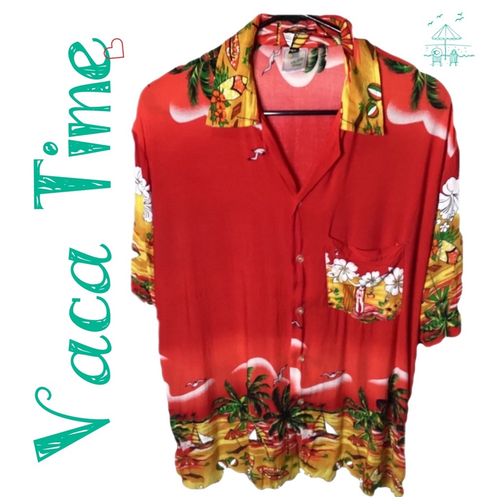 Red Hawaiian Casual Button Down Shirt